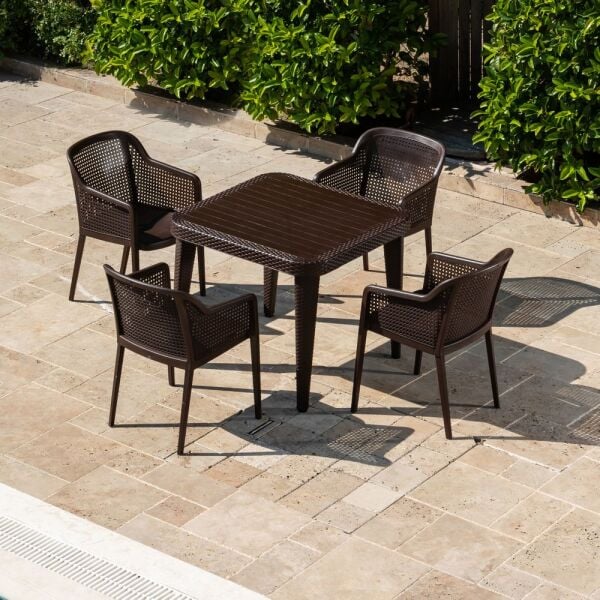 Wenge 90x90 Bahçe Masa Sandalye 4 Kişilik Set Fiyatları