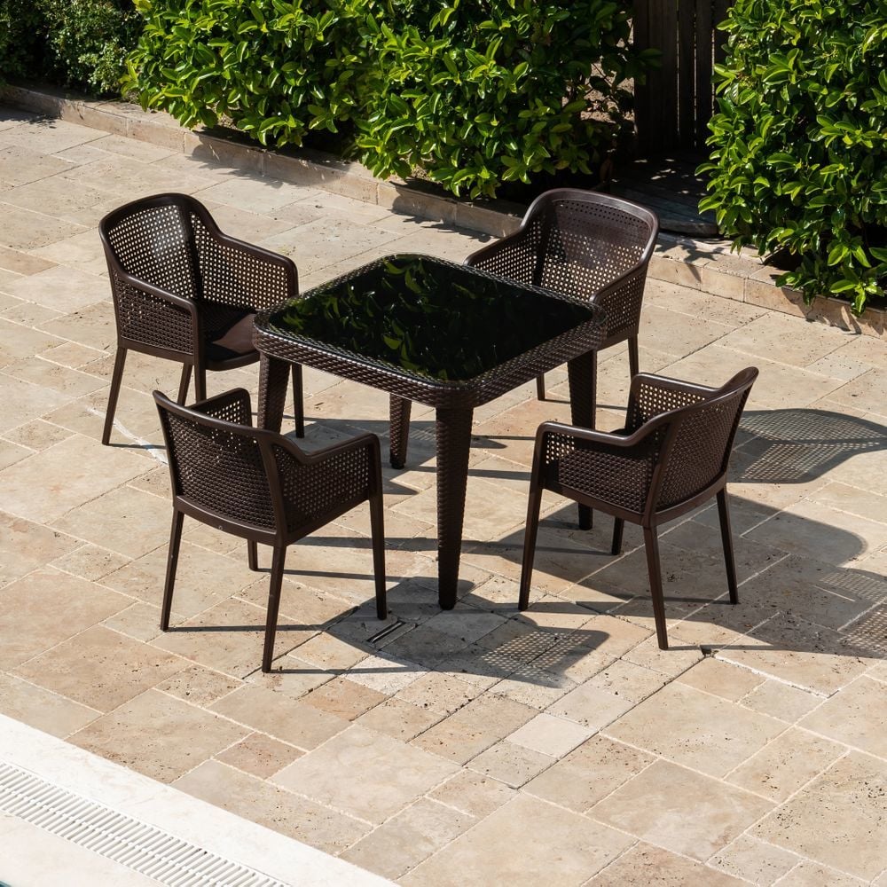 Wenge 90x90 Bahçe Masa Sandalye 4 Kişilik Set Fiyatları