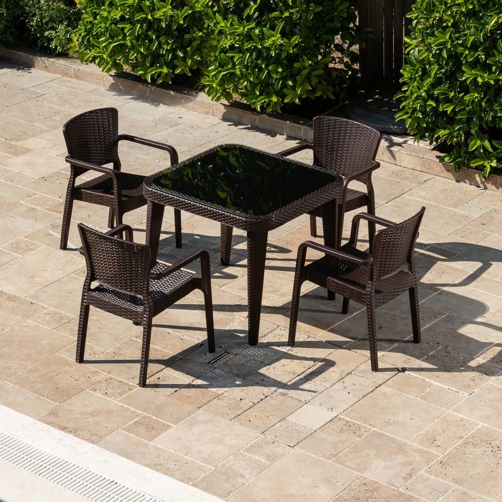 Wenge Dış Mekan Bahçe Masa Sandalye Takımı 4 Kişilik 90x90