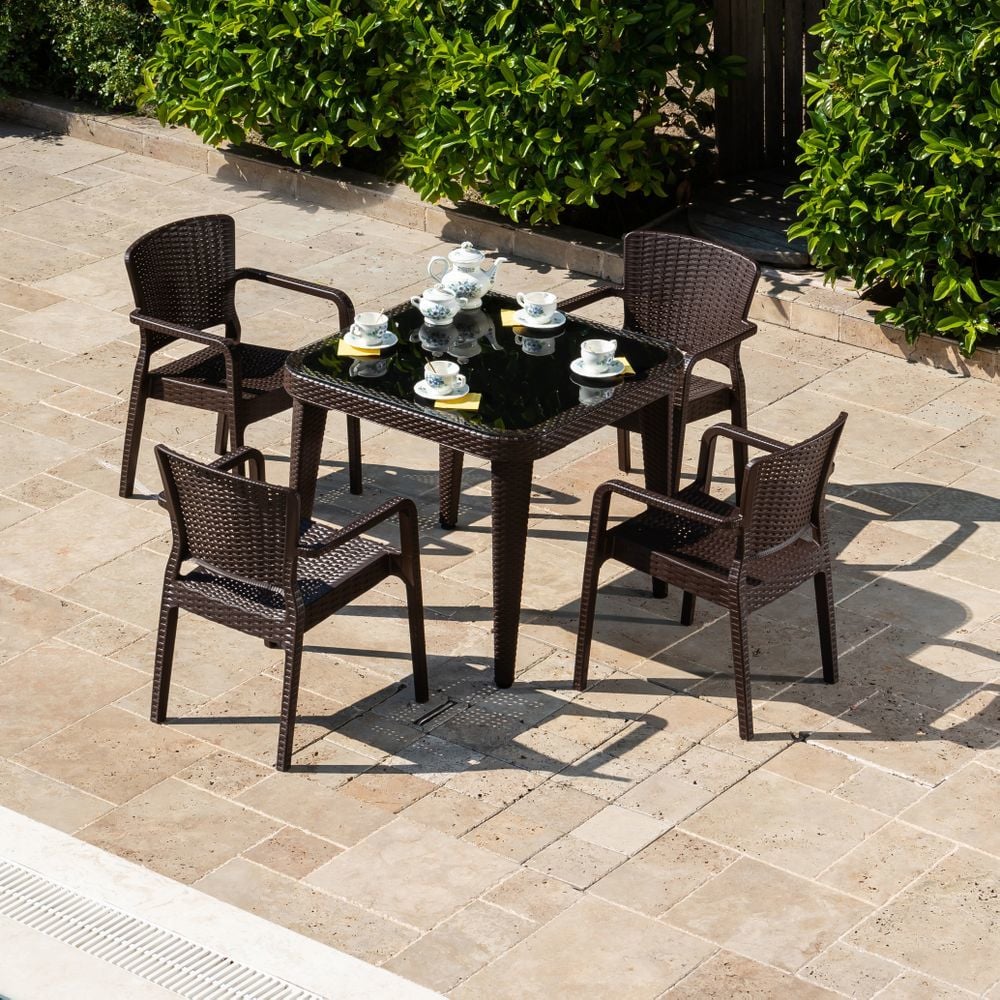 Wenge Bahçe Masa Sandalye Seti 4 Kişilik 90x90