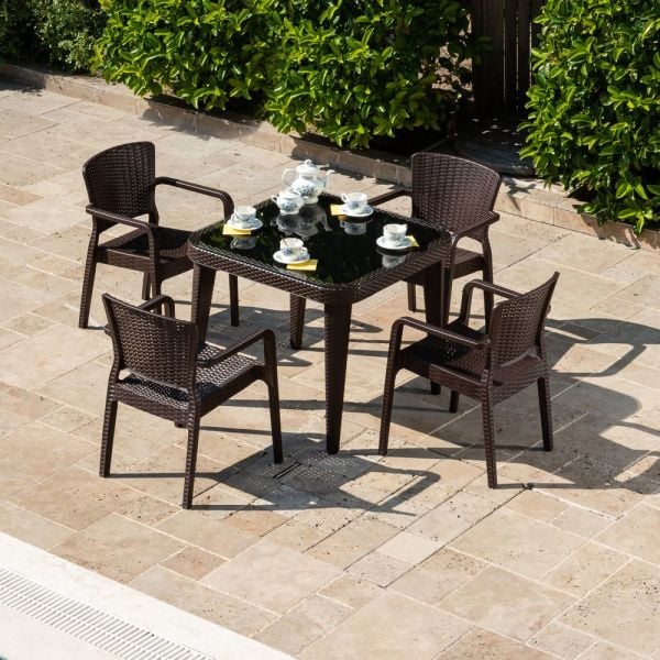 Wenge Bahçe Masa Sandalye Seti 4 Kişilik 90x90
