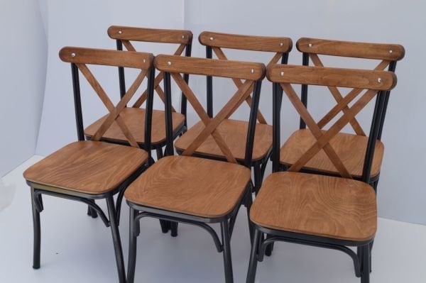 Siyah Metal Ve Ceviz Ahşap 6 Adet Tonet Sandalye