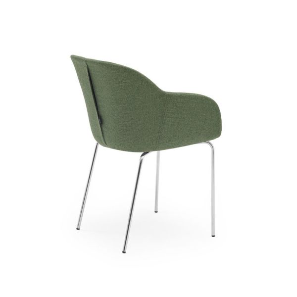 Modern Metal Krom Ayak Yeşil Kumaş Cafe Koltuğu