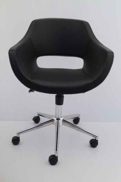 Ultra Ofis Çalışma Sandalyesi Siyah Deri Krom Ayaklı