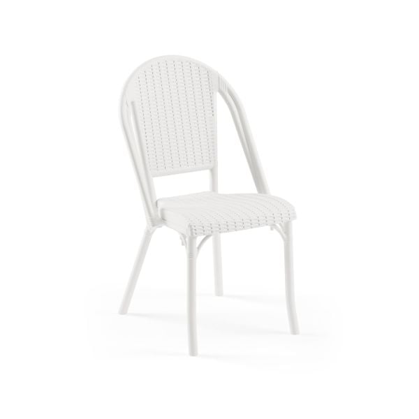 Beyaz Rattan Desenli Plastik Bahçe Sandalyesi