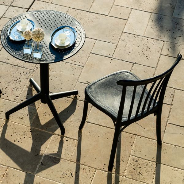 Siyah 60 cm Yuvarlak Bahçe Masa Sandalye Takımı 2 Kişilik