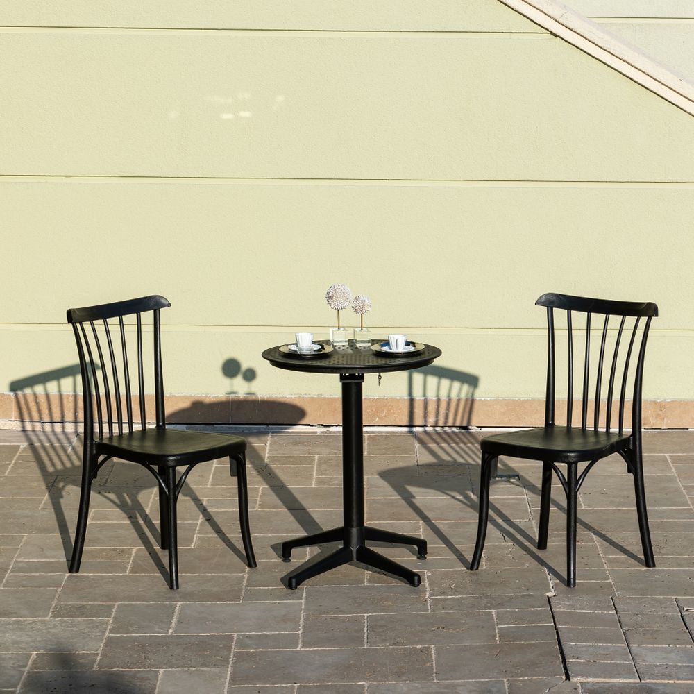 Siyah 60 cm Yuvarlak Bahçe Masa Sandalye Takımı 2 Kişilik