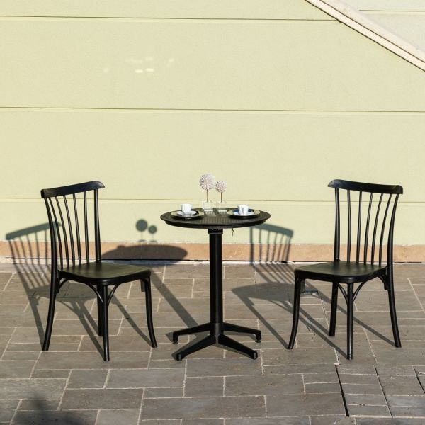 Siyah 60 cm Yuvarlak Bahçe Masa Sandalye Takımı 2 Kişilik