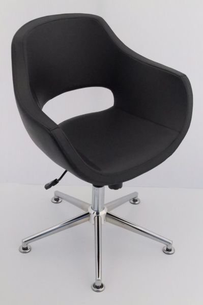 Ultra Siyah Deri Tekerleksiz Ergonomik Ofis Koltuğu