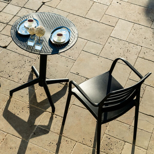 Siyah 60 cm Yuvarlak 2 Kişilik Bahçe Masa Sandalye Takımı