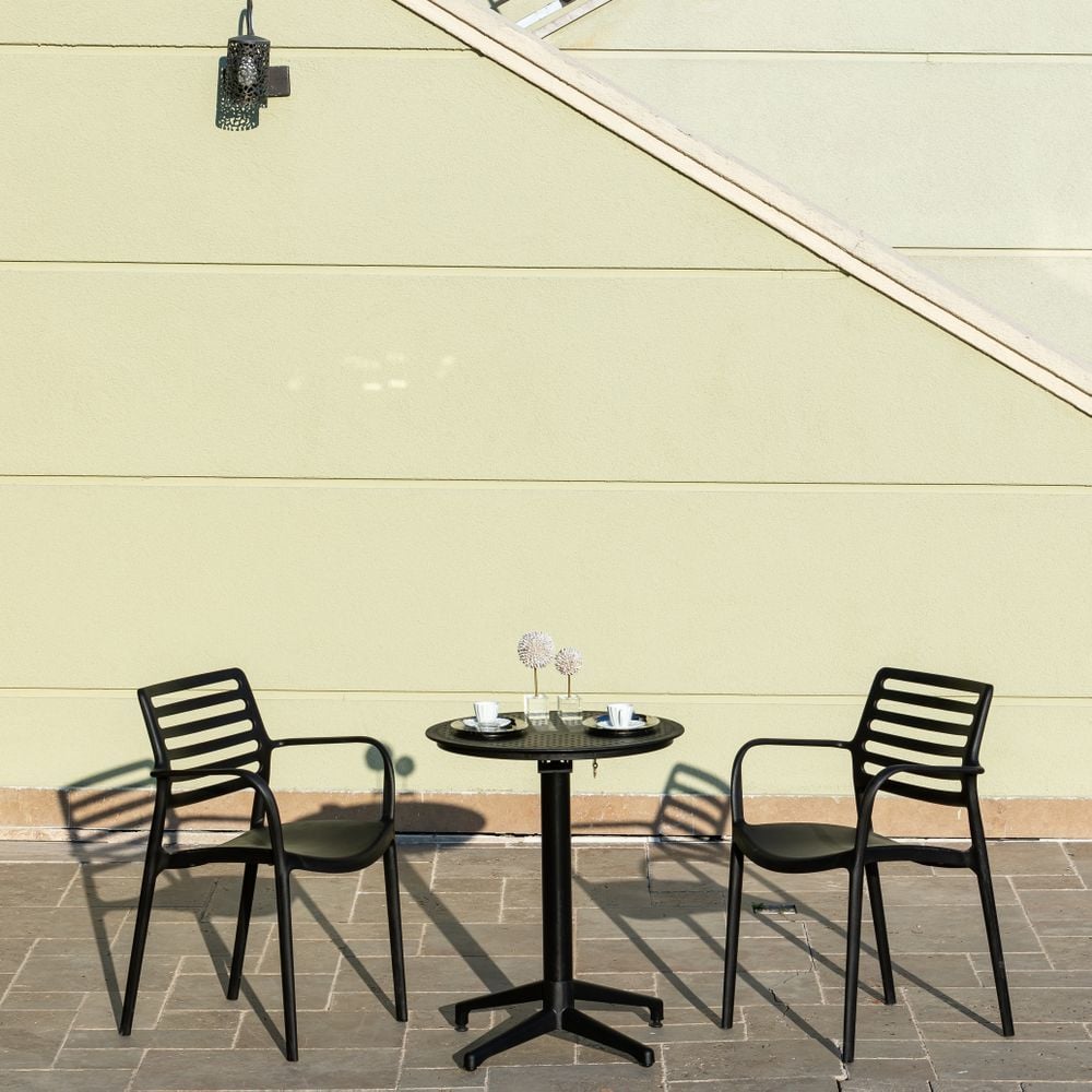 Siyah 60 cm Yuvarlak 2 Kişilik Bahçe Masa Sandalye Takımı