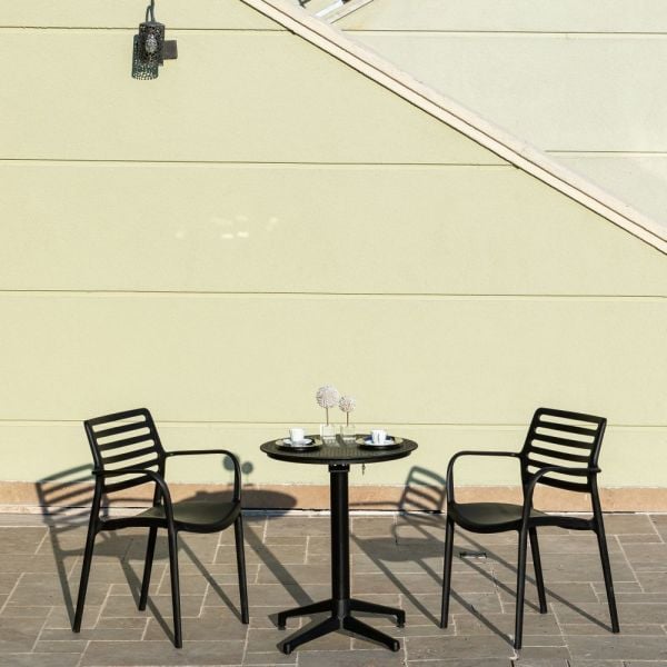 Siyah 60 cm Yuvarlak 2 Kişilik Bahçe Masa Sandalye Takımı