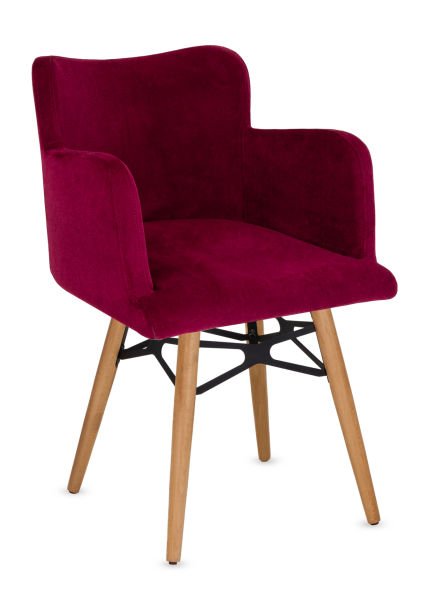 Rare Ahşap Ayak Mor Kumaş Cafe Koltuğu - Konik Metal Karkaslı Küçük Yemek Koltuğu, Mutfak, Salon, Restoran ve Otel Koltuğu