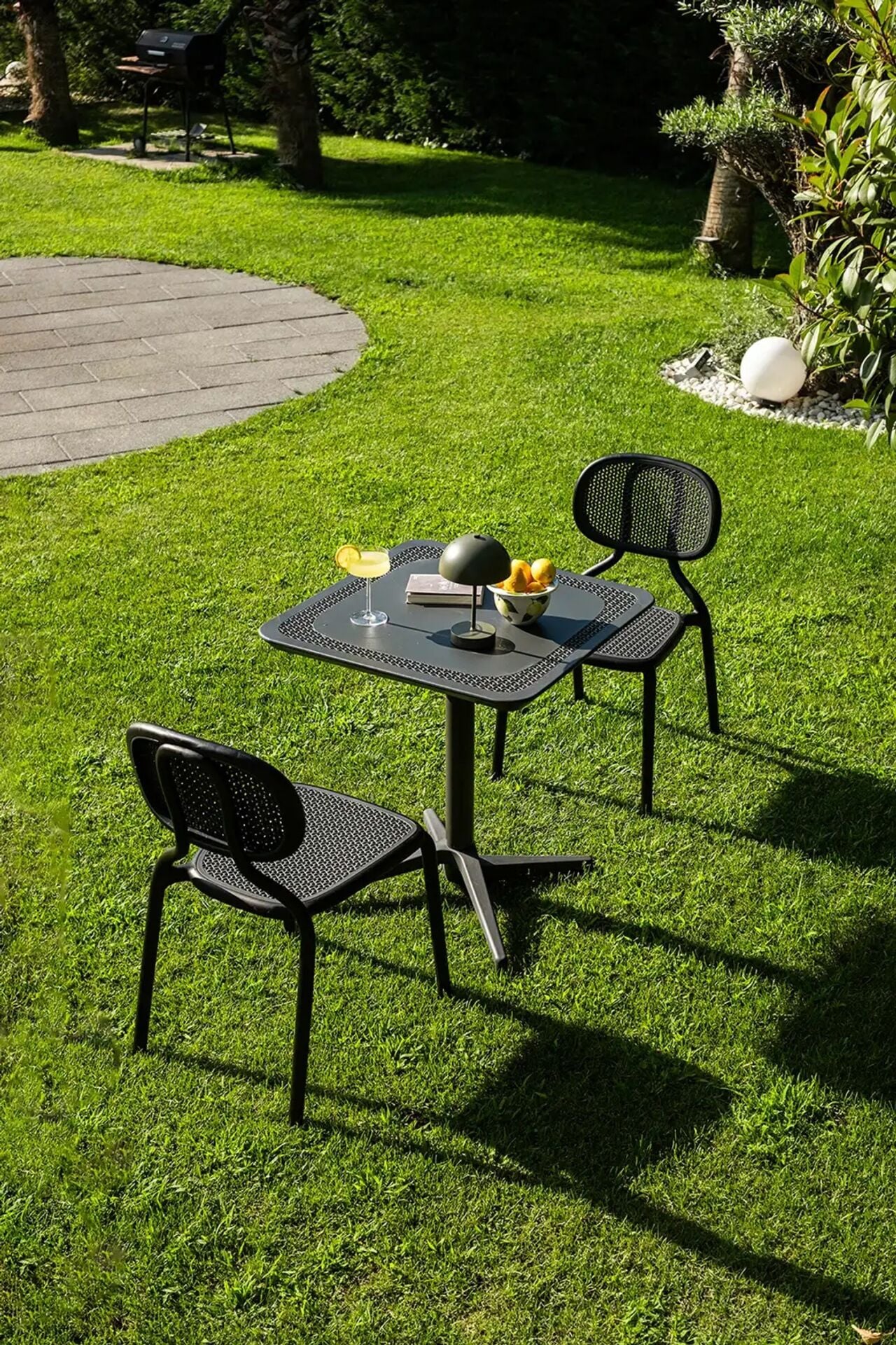 Siyah Antrasit Bahçe Masa Sandalye Takımı 2 Kişilik 70x70 cm