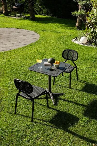 Siyah Antrasit Bahçe Masa Sandalye Takımı 2 Kişilik 70x70 cm