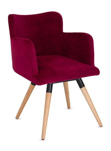 Rare Ahşap Ayak Mor Kumaş Restaurant Koltuğu – Şık ve Dayanıklı Mutfak, Yeme-İçme Mekanları İçin Küçük Koltuk | Siyah Metal Ayaklı, Silinebilir Kumaş