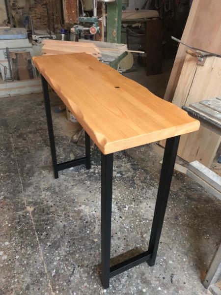 Kütük Bar Masası 40x140 Göknar Naturel Metal Ayaklı