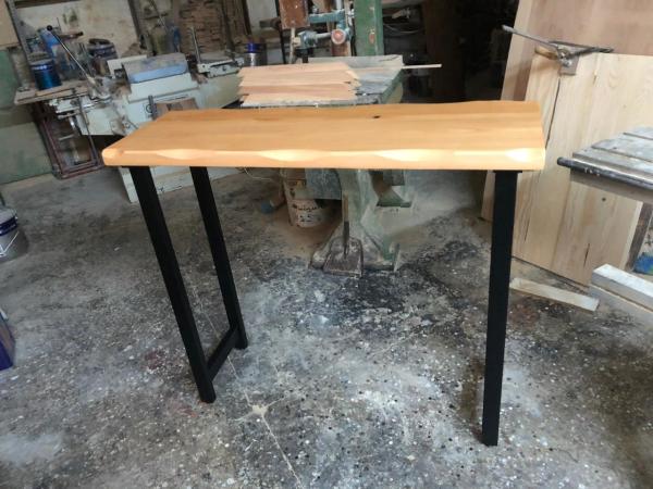 Kütük Bar Masası 40x120 Göknar Naturel Metal Ayaklı