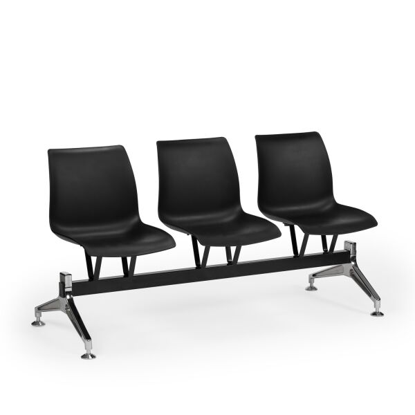 Siyah 3 Kişilik Ofis Bekleme Sandalyesi Metal Ayaklı Plastik