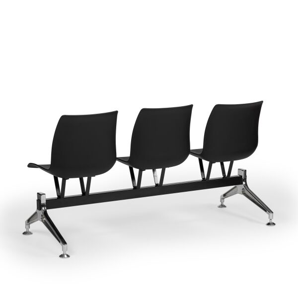 Siyah 3 Kişilik Ofis Bekleme Sandalyesi Metal Ayaklı Plastik
