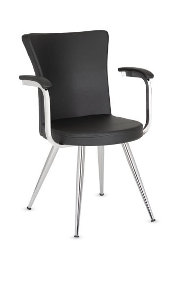 Royal Kollu Siyah Deri Modern Cafe Sandalyesi - Ergonomik, Şık ve Dayanıklı Metal Krom Ayaklı Sandalye - Mutfak, Yemek Odası, Salon, Cafe, Restaurant ve Otel İçin İdeal Sandalye Modeli