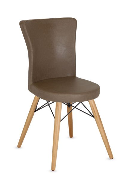 Royal Ahşap Ayak Vizon Deri Küçük Kafe Sandalyesi – Ergonomik Şık Tasarım, Metal Karkas