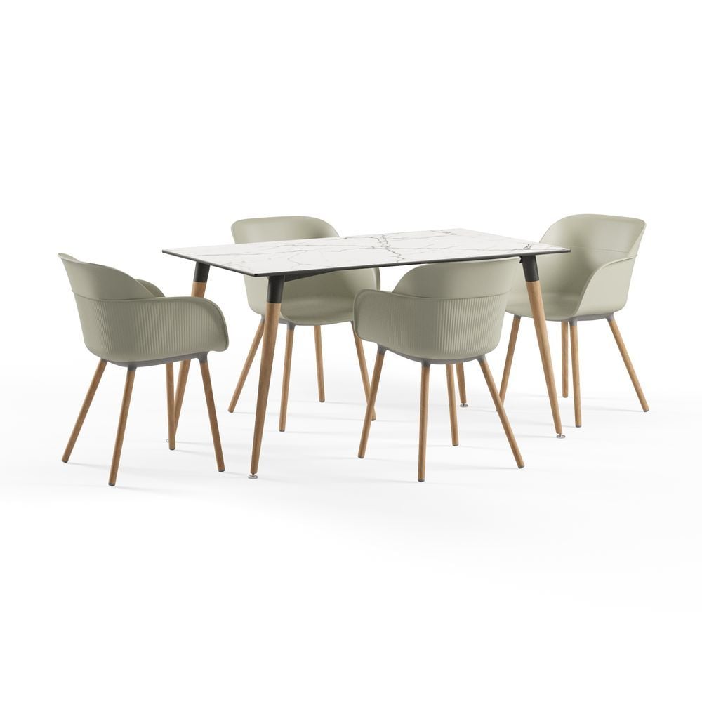 Compact Mermer Desenli Restoran Masa Sandalye Takımı 80x140