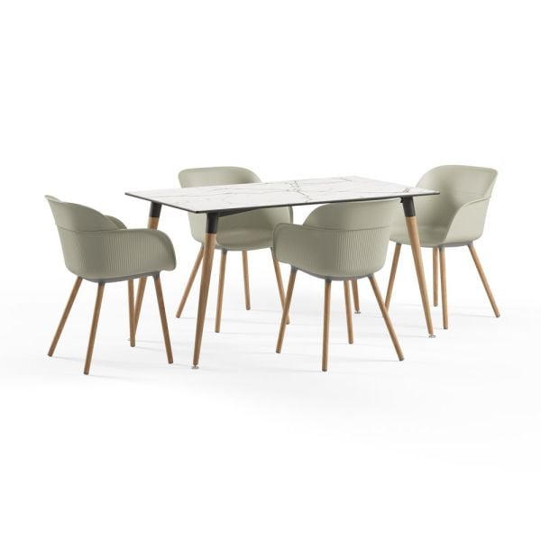 Compact Mermer Desenli Restoran Masa Sandalye Takımı 80x140