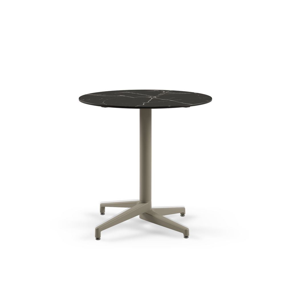 Moon Compact Laminat Masa 77 cm Çap Yuvarlak Vizon Ayaklı Siyah Mermer Desenli Paslanmaz Dış Mekan Bahçe Masası, Dayanıklı, TSE Belgeli Yerli Üretim, Otel, Kafe, Restoran İçin Uygun, Ücretsiz Kargo