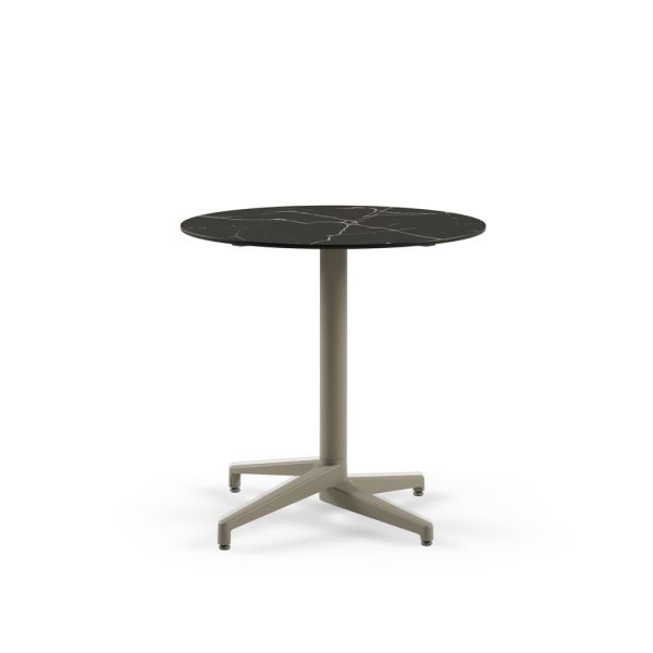 Moon Compact Laminat Masa 77 cm Çap Yuvarlak Vizon Ayaklı Siyah Mermer Desenli Paslanmaz Dış Mekan Bahçe Masası, Dayanıklı, TSE Belgeli Yerli Üretim, Otel, Kafe, Restoran İçin Uygun, Ücretsiz Kargo