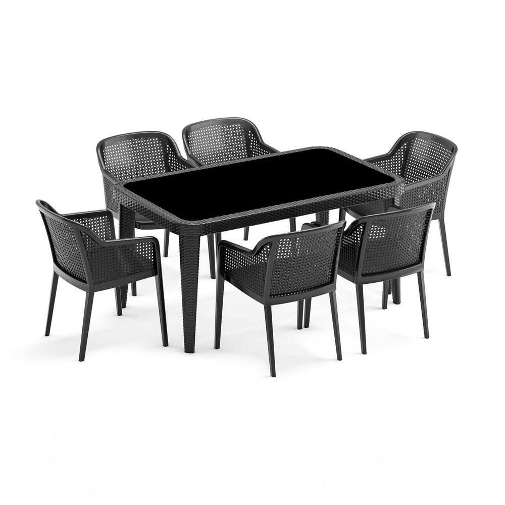 90x150 Siyah 6 Kişilik Bahçe Masa Sandalye Takımı