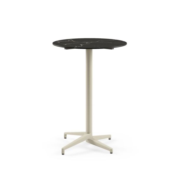 Moon Compact Laminat Bar Masası 60 cm Çap Yuvarlak Bej Ayaklı Siyah Mermer Desenli Paslanmaz Dış Mekan Bahçe Bar Masası | Dayanıklı ve Şık Tasarım | TSE Belgeli | Ücretsiz Kargo