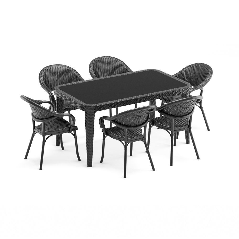 Siyah Bahçe Masa Sandalye Takımı 6 Kişilik 90x150 Set