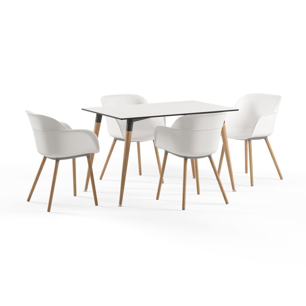 Beyaz Compact Otel Masa Sandalye Takımı 4 Kişilik 120x77 cm