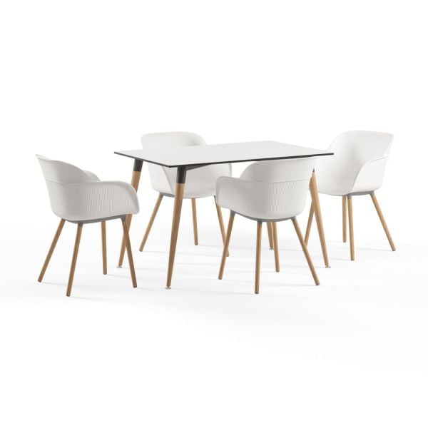 Beyaz Compact Otel Masa Sandalye Takımı 4 Kişilik 120x77 cm