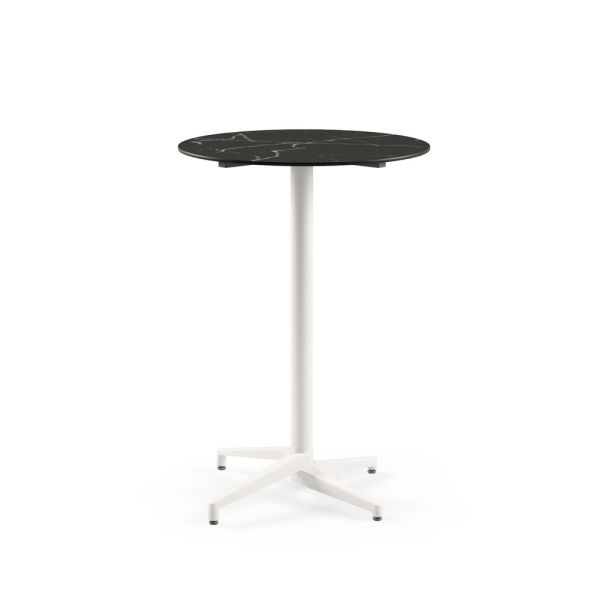 Moon Compact Laminat Bar Masası – 60 cm Yuvarlak Beyaz Ayaklı, Siyah Mermer Desenli Paslanmaz Dış Mekan Bahçe Bar Masası – TSE Belgeli, Dayanıklı ve Şık Tasarım