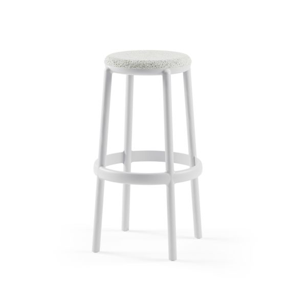 Soğuk Gri Plastik Bar Taburesi | 75 cm Yükseklik | Kumaş Döşemeli | İstiflenebilir Hafif & Dayanıklı Mutfak Cafe Restaurant Bar Taburesi