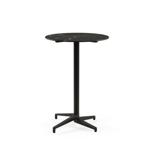 Moon Compact Laminat Bar Masası 60 cm Yuvarlak Siyah Renk Ayaklı ve Siyah Mermer Desenli Paslanmaz Dış Mekan Bahçe Bar Masası - Otel, Kafe, Restoran, Mutfak, Balkon, Teras, Ev Bahçesi için Dayanıklı ve Uzun Ömürlü TSE Belgeli