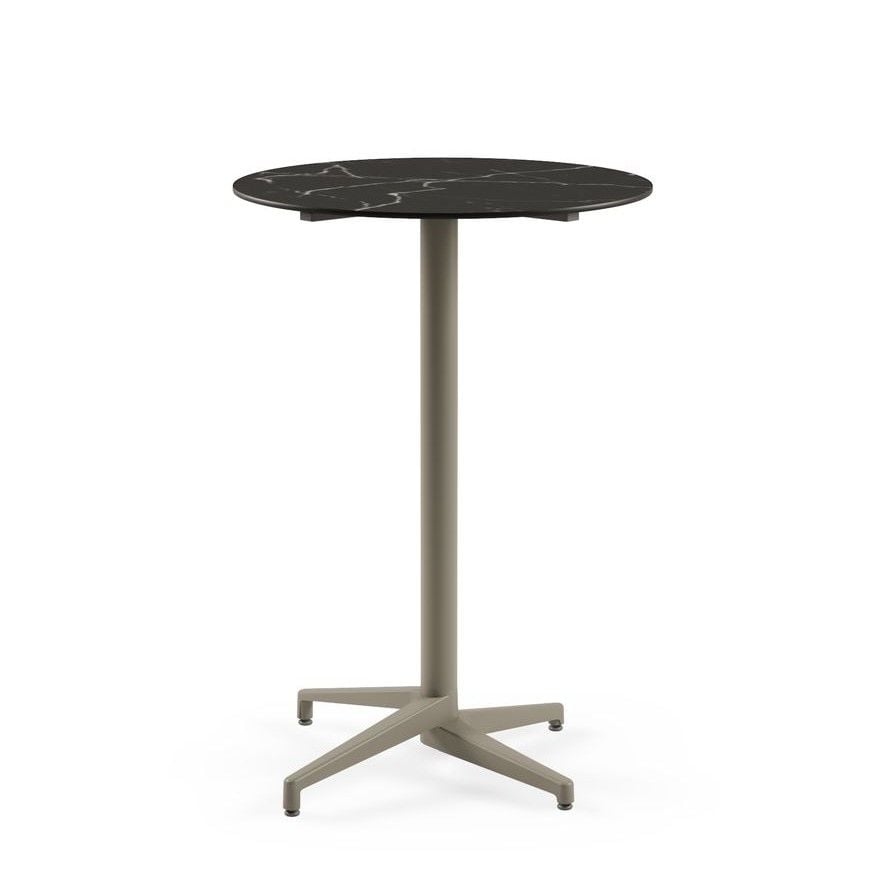 Moon Compact Laminat 70 cm Yuvarlak Bar Masası – Vizon Ayaklı, Siyah Mermer Desenli, Paslanmaz Dış Mekan Bar Masa