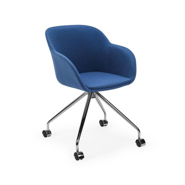 Mavi Kumaş Krom Ayaklı Ergonomik Ofis Çalışma Koltuğu