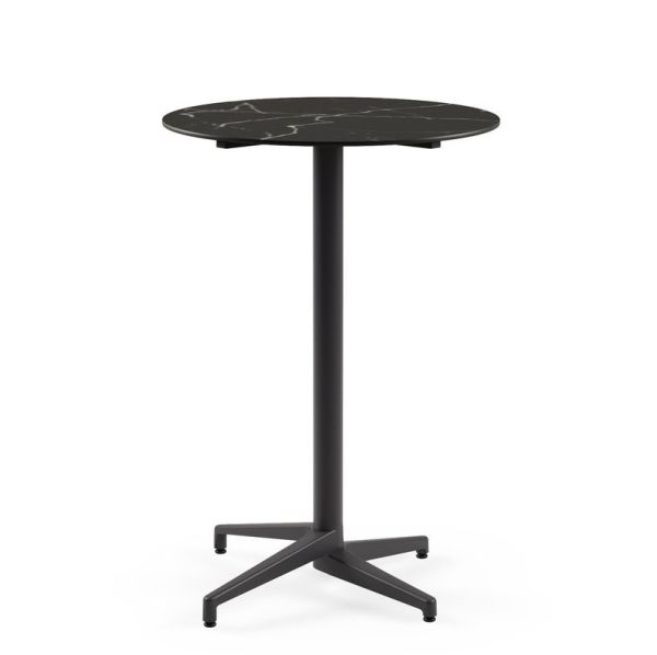 Moon Compact Laminat Bar Masası 77 cm Çap Antrasit Renk Ayaklı Siyah Mermer Desenli Paslanmaz Dış Mekan Bar Masası - Otel, Kafe, Restoran, Balkon ve Bahçe Kullanımına Uygun