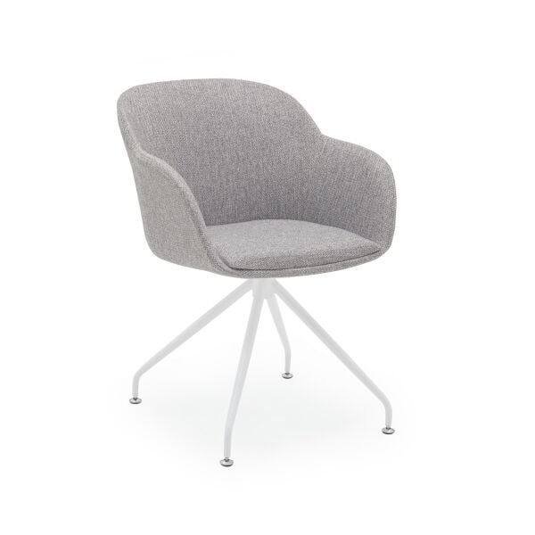 Açık Gri Kumaş Beyaz Metal Ayaklı Tekerleksiz Ofis Sandalyesi