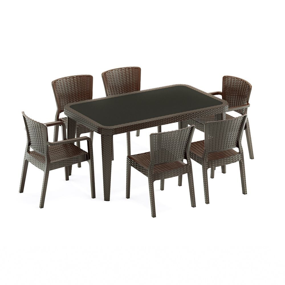 Wenge 6 Kişilik Plastik Bahçe Masa Sandalye Takımı 90x150