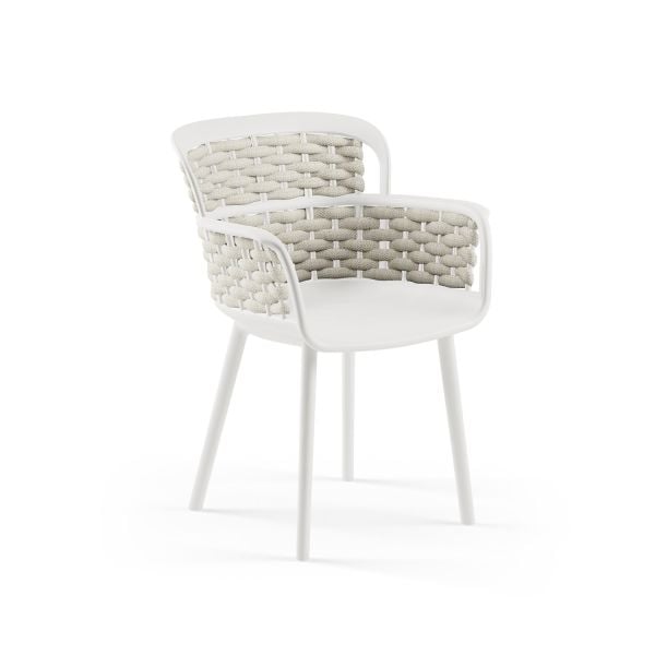 Bej Örgülü Süt Beyaz Bahçe Sandalyesi – Suya Güneşe Dayanıklı