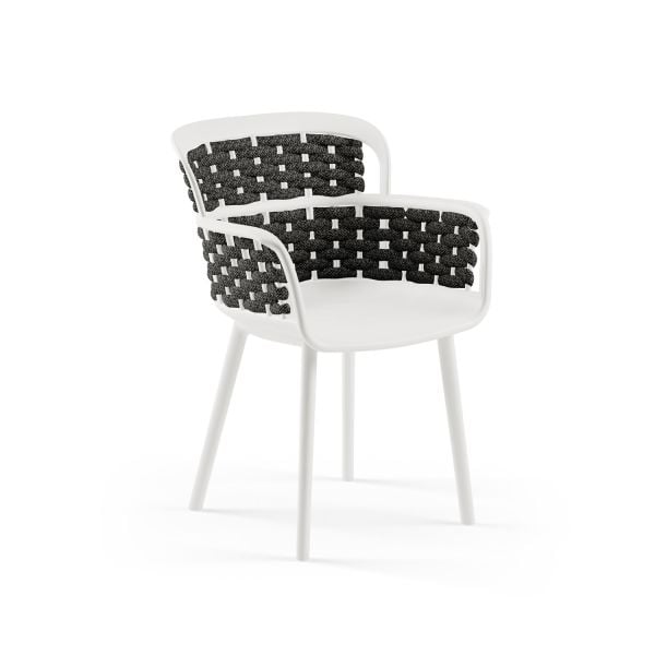 Beyaz Gövde Siyah Örgülü Bahçe Sandalyesi – Şık, Hafif, Suya ve Güneşe Dayanıklı Dış Mekan Sandalye