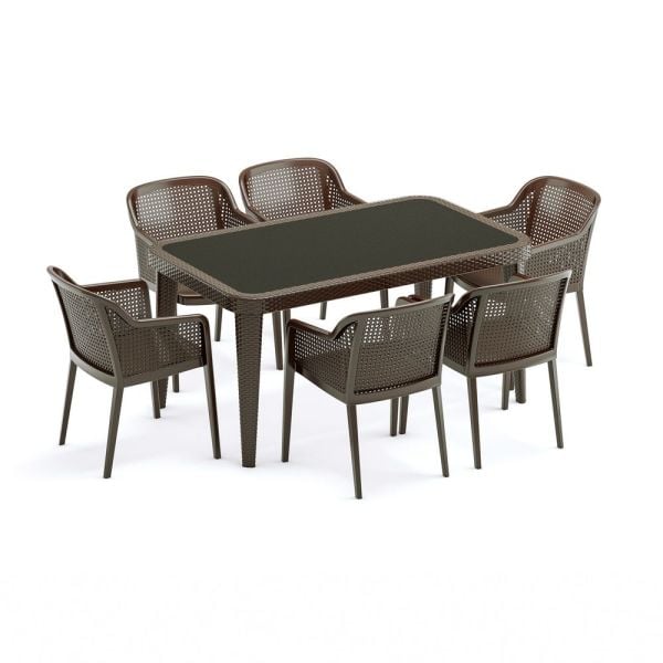 Venge Bahçe Masa Sandalye Takımı 6 Kişilik 90x150