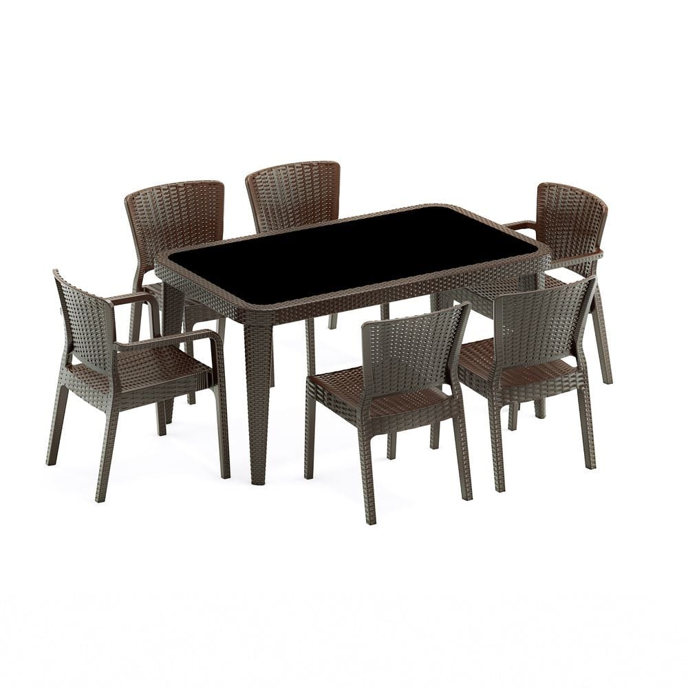 Wenge Bahçe Masa Sandalye Takımı 6 Kişilik 90x150 Dış Mekan