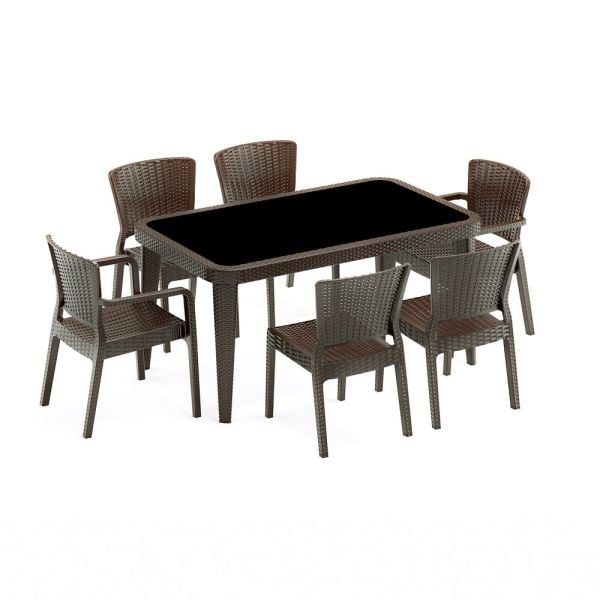 Wenge Bahçe Masa Sandalye Takımı 6 Kişilik 90x150 Dış Mekan