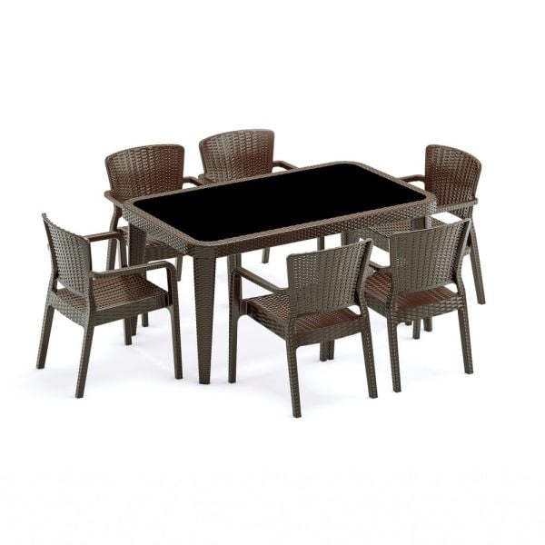 Wenge Bahçe Masa Sandalye 6 Kişilik 90x150