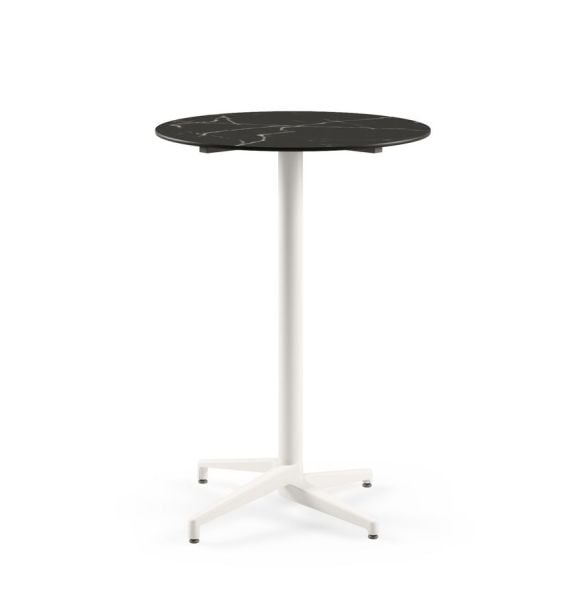 Moon Compact Laminat Katlanır Bar Masası - 70 cm Yuvarlak Beyaz Ayaklı, Siyah Mermer Desenli Paslanmaz Dış Mekan Bahçe Bar Masası, TSE Belgeli, Dayanıklı, Şık ve Fonksiyonel